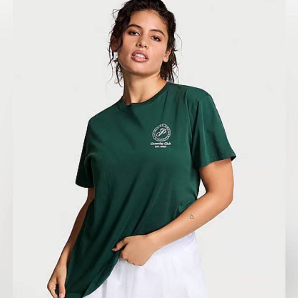 PINK/VICTORIA’S SECRET Forest Green Campus Crew T-shirt